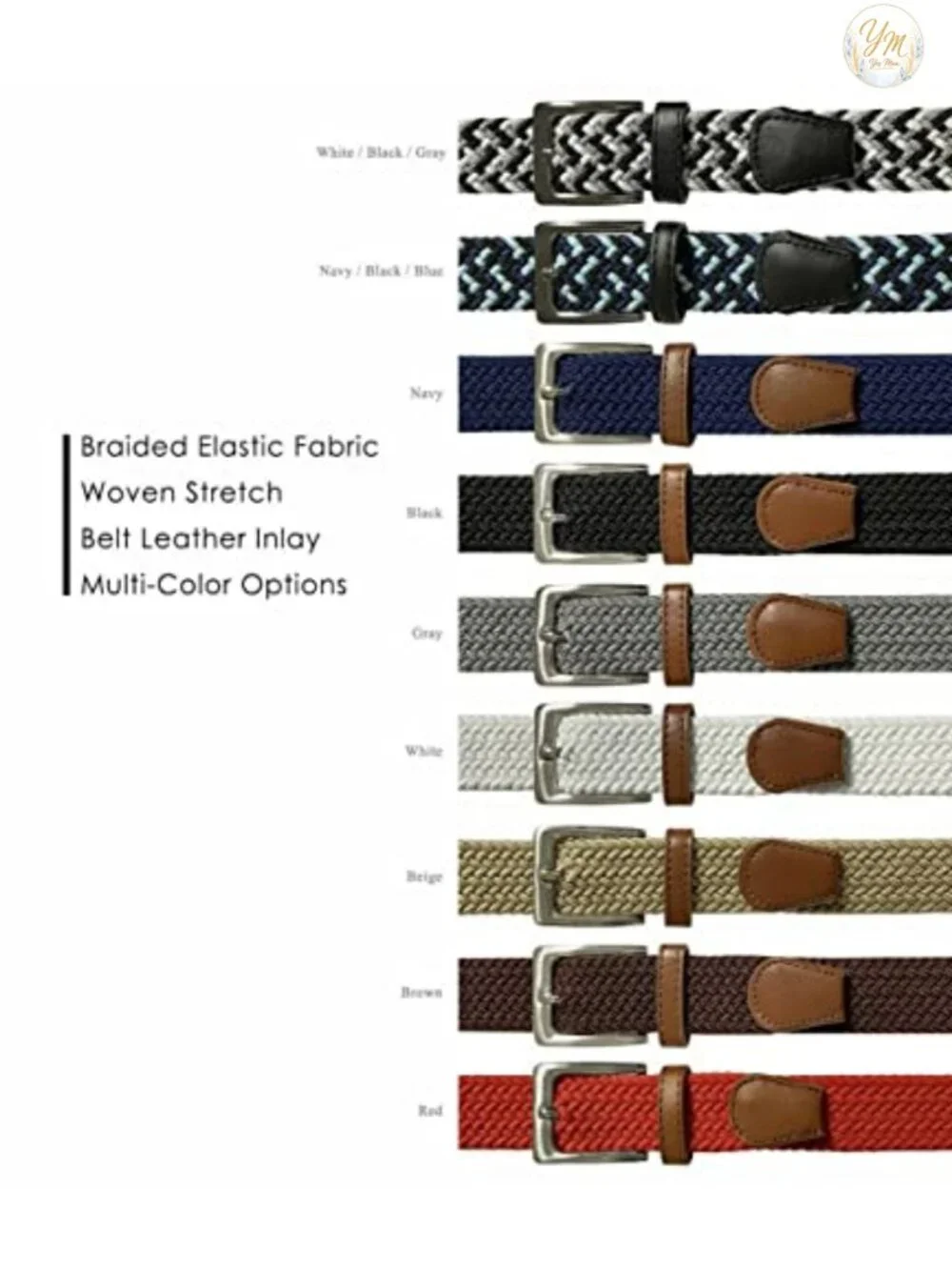 Braided Elastic Stretch Belt Casual Weave Canvas Fabric Woven Golf Belt 1-3/8